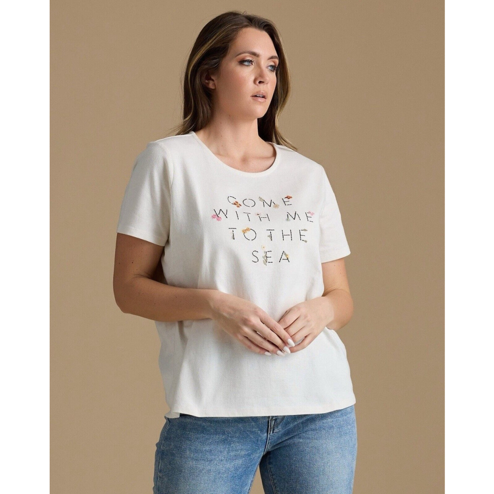 Downeast Women's Tee Embroidered To The Sea Top Shirt NWT Travel Beach Vacay